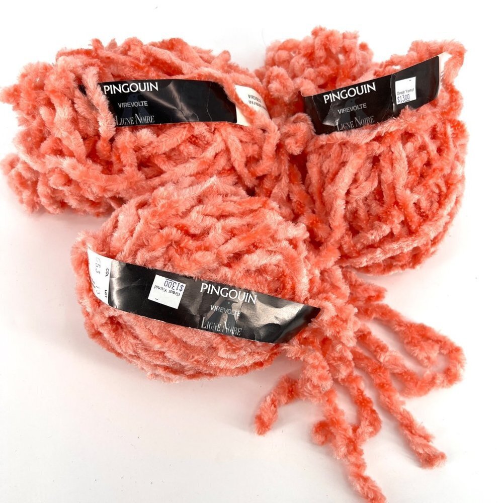Pingouin Virevolte Bulky Chenille Yarn Peach Pink 3 Skeins‎